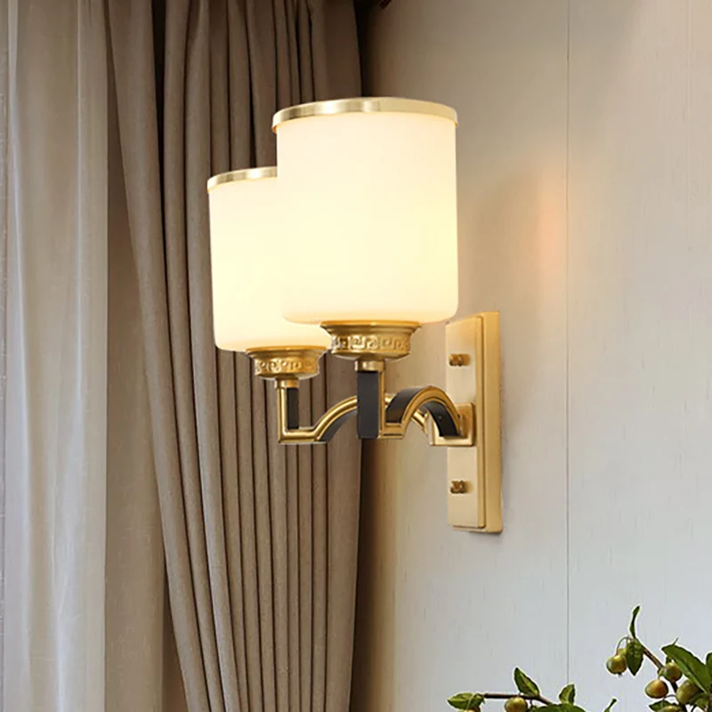 Cilindrische melkglas wandlamp traditionele stijl 1/2-licht woonkamer schansverlichting goud Clearhalo