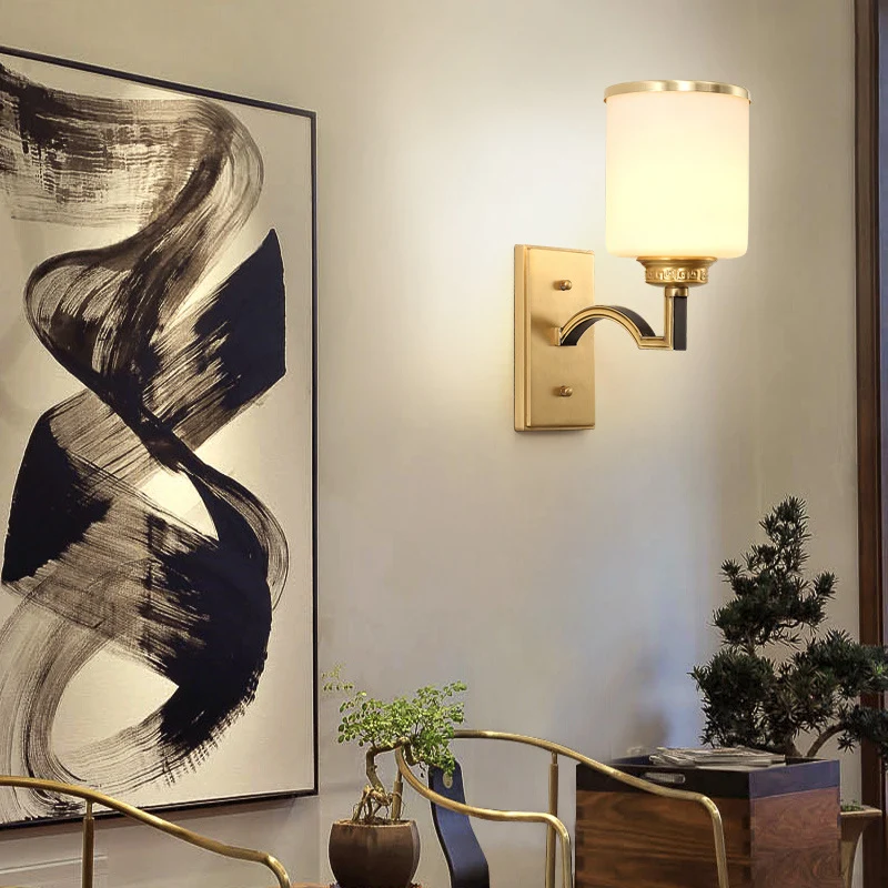 Cilindrische melkglas wandlamp traditionele stijl 1/2-licht woonkamer schansverlichting goud Clearhalo