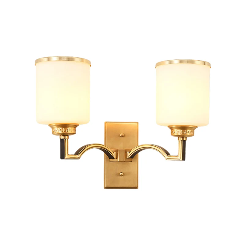 Cilindrische melkglas wandlamp traditionele stijl 1/2-licht woonkamer schansverlichting goud Clearhalo