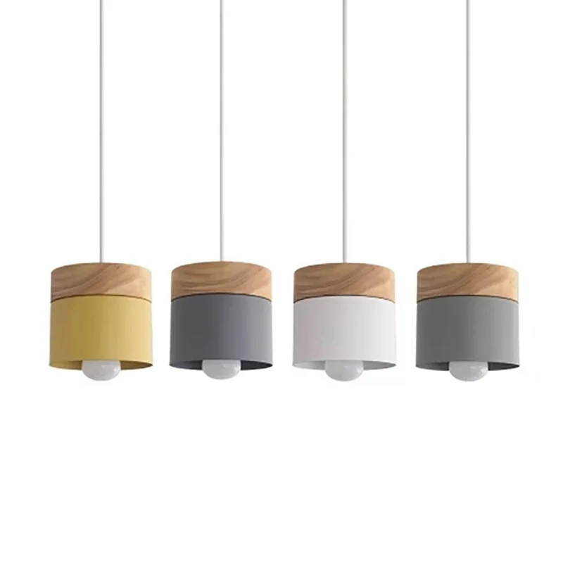 Cilindrische metalen hanglamp Minimalistische 1-lichts houten hanglamp boven tafel Clearhalo