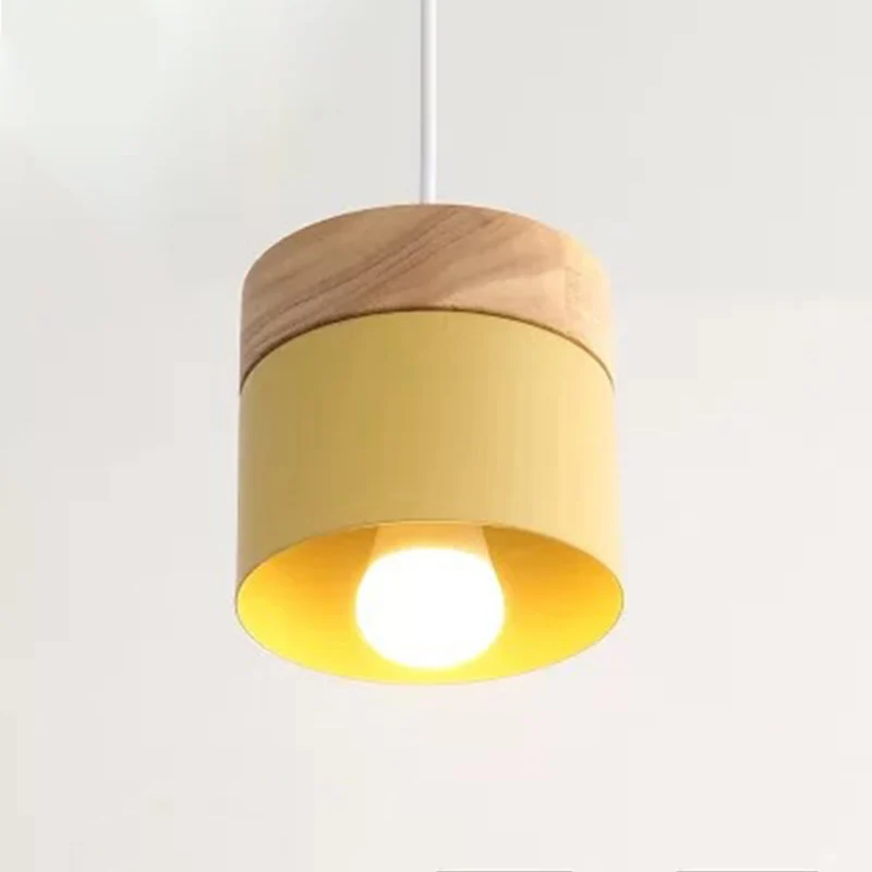 Cilindrische metalen hanglamp Minimalistische 1-lichts houten hanglamp boven tafel Clearhalo