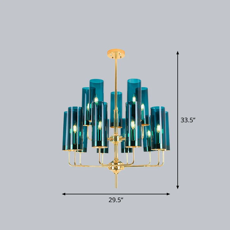 Cilindrische omhoog hangende kroonluchter, postmodern glas, messing afwerking, hanglamp voor woonkamer Clearhalo