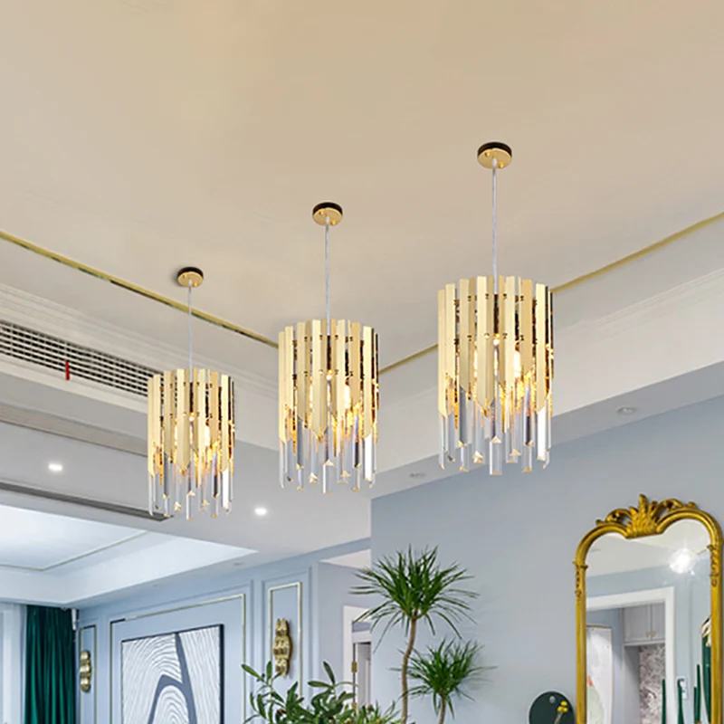 Cilindrische plafondlamp minimalistische kristallen prisma's 1-lichts restaurant ophanghanger goud Clearhalo