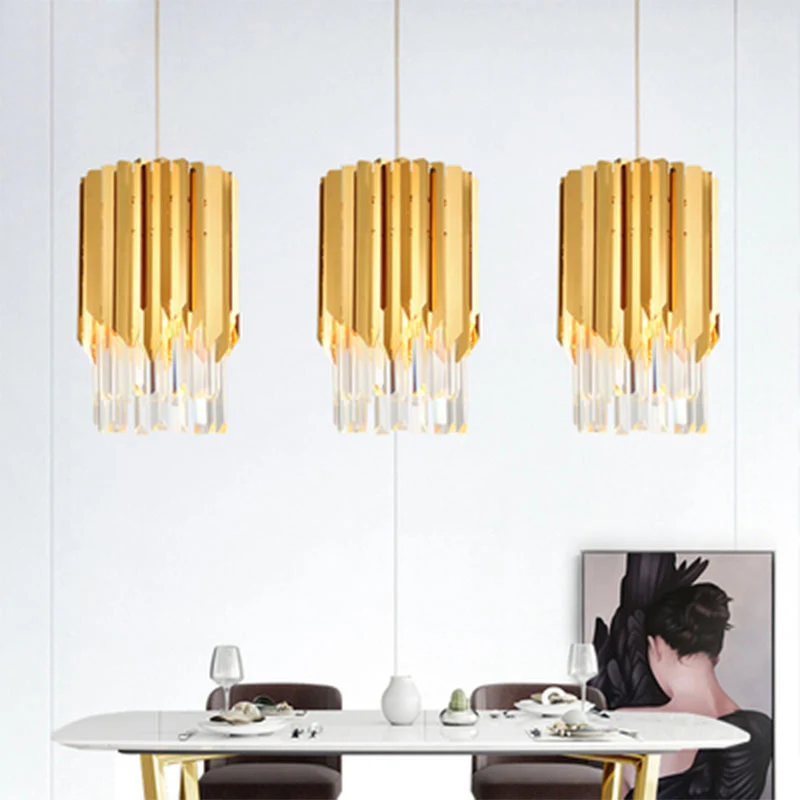 Cilindrische plafondlamp minimalistische kristallen prisma's 1-lichts restaurant ophanghanger goud Clearhalo
