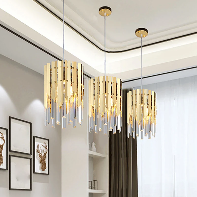 Cilindrische plafondlamp minimalistische kristallen prisma's 1-lichts restaurant ophanghanger goud Clearhalo