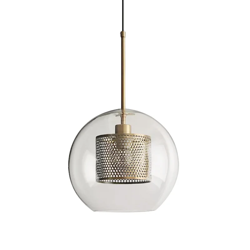 Cilindrische slaapkamer hanglamp koloniaal metalen gaas 1 lamp brons/zilvergrijs hanger met helder glazen kap, 8"/9.5"/12"...