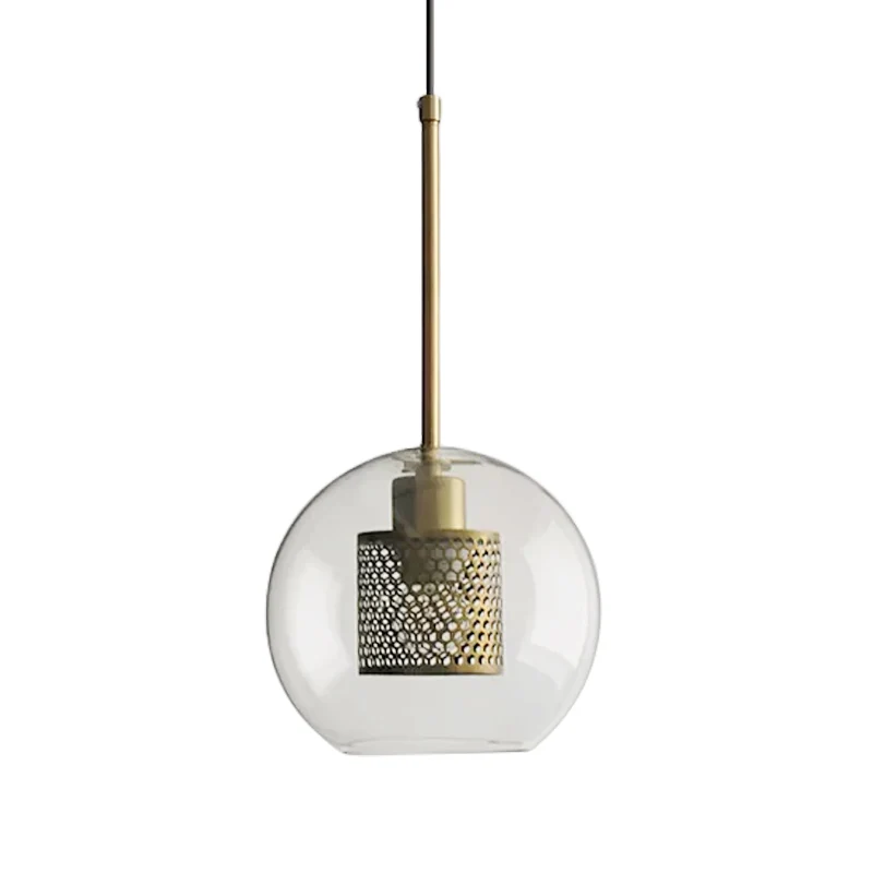 Cilindrische slaapkamer hanglamp koloniaal metalen gaas 1 lamp brons/zilvergrijs hanger met helder glazen kap, 8"/9.5"/12"...