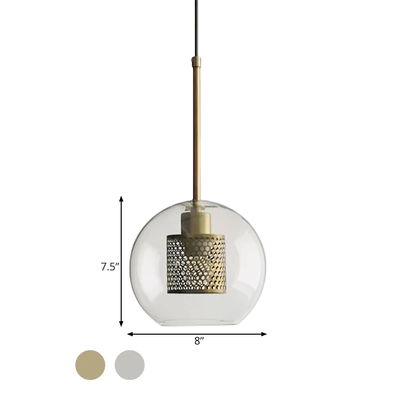 Cilindrische slaapkamer hanglamp koloniaal metalen gaas 1 lamp brons/zilvergrijs hanger met helder glazen kap, 8"/9.5"/12"...