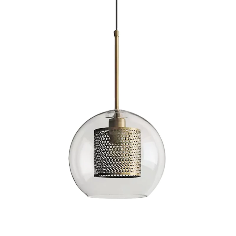 Cilindrische slaapkamer hanglamp koloniaal metalen gaas 1 lamp brons/zilvergrijs hanger met helder glazen kap, 8"/9.5"/12"...