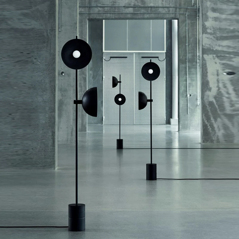 Cilindrische staande lamp, postmoderne marmeren woonkamer LED-vloerverlichting met trechterkap zwart Clearhalo
