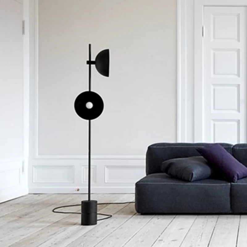 Cilindrische staande lamp, postmoderne marmeren woonkamer LED-vloerverlichting met trechterkap zwart Clearhalo