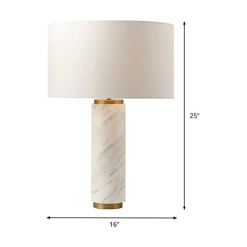 Cilindrische taaklamp modernisme stof 1 kop witte tafellamp met marmeren voet Clearhalo