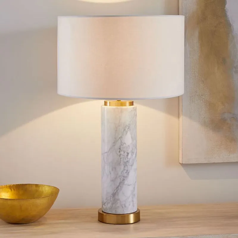 Cilindrische taaklamp modernisme stof 1 kop witte tafellamp met marmeren voet Clearhalo