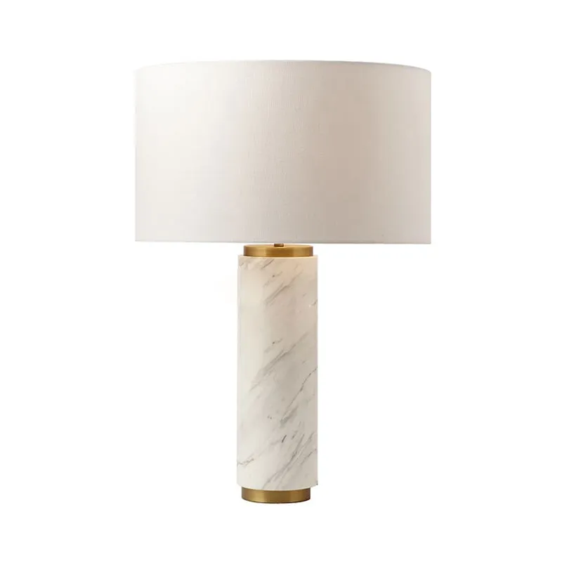 Cilindrische taaklamp modernisme stof 1 kop witte tafellamp met marmeren voet Clearhalo