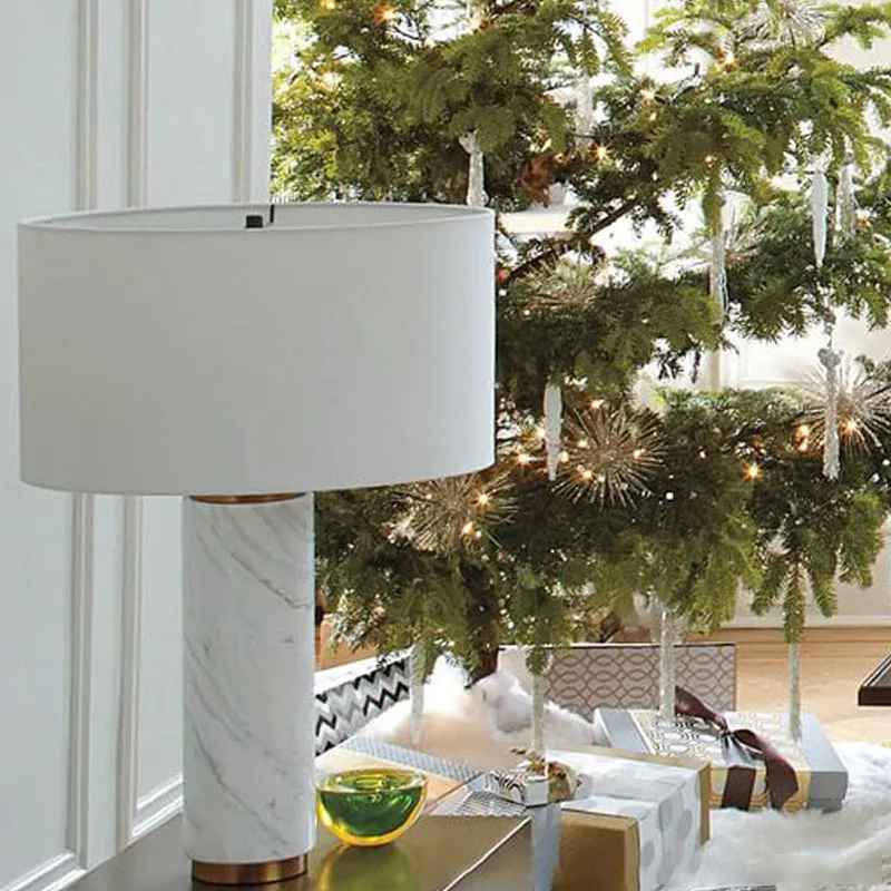 Cilindrische taaklamp modernisme stof 1 kop witte tafellamp met marmeren voet Clearhalo