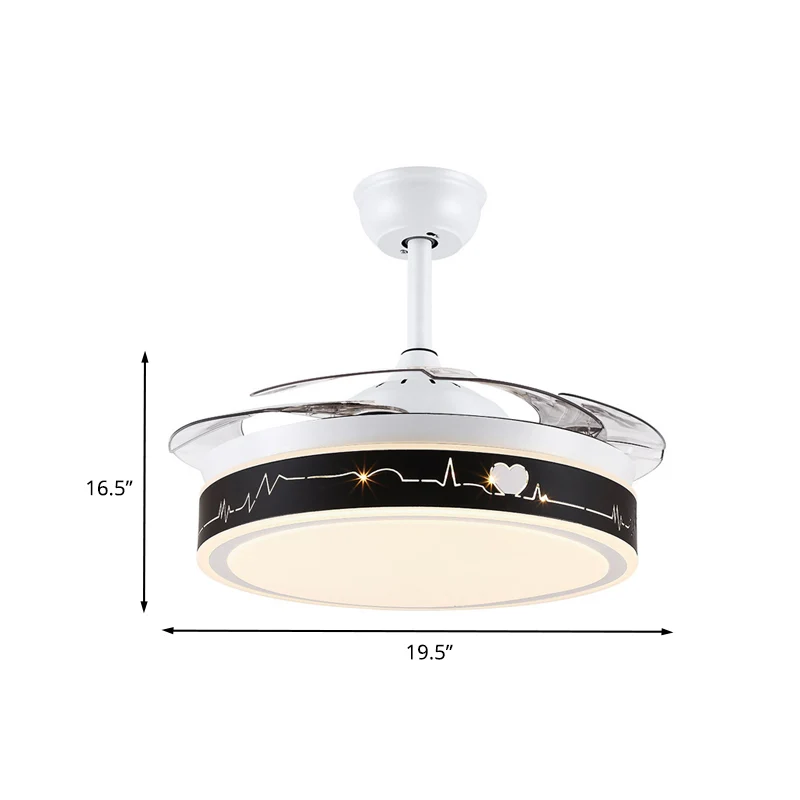 Circle semi-inbouwlamp Nordic metallic 19-inch brede LED zwart-wit hangende ventilatorverlichting met 4 heldere bladen Cle...
