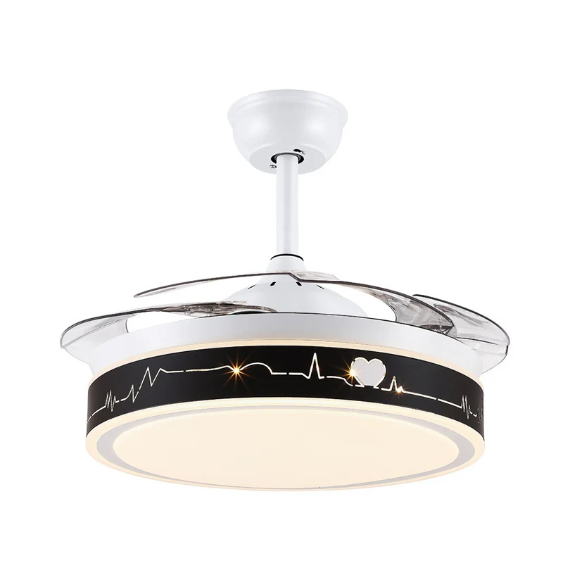 Circle semi-inbouwlamp Nordic metallic 19-inch brede LED zwart-wit hangende ventilatorverlichting met 4 heldere bladen Cle...