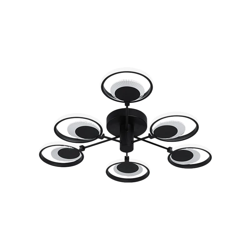Circles semi-inbouw kroonluchter moderne metalen LED-slaapkamerplafondlamp met radiaal ontwerp zwart, warm/wit licht Clear...