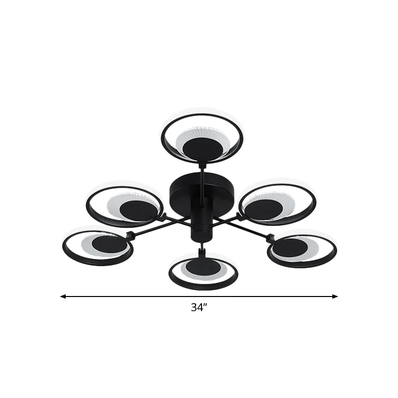 Circles semi-inbouw kroonluchter moderne metalen LED-slaapkamerplafondlamp met radiaal ontwerp zwart, warm/wit licht Clear...