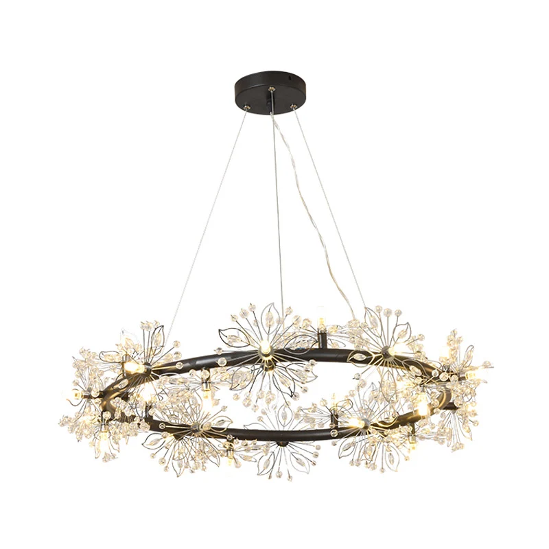 Cirkel hangende kroonluchter met kristallen kralen, minimalistische zwarte 20,5"/26"/34" brede LED-plafondlamp Clearhalo