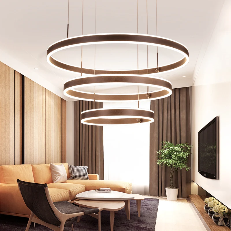 Cirkel LED-hanglamp Minimalistische acryl woonkamerkroonluchter koffie Clearhalo