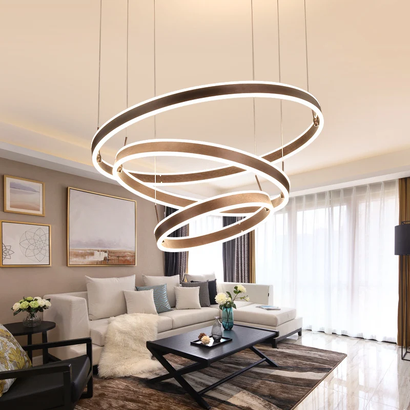 Cirkel LED-hanglamp Minimalistische acryl woonkamerkroonluchter koffie Clearhalo