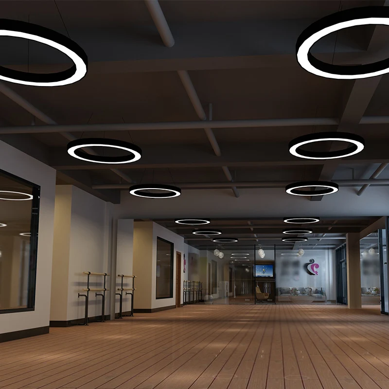 Cirkel LED-hanglampset Minimalisme Acryl Kantoorhanglamp zwart, 16"/23,5"/47" Dia Clearhalo