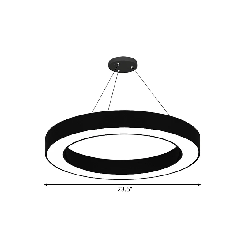 Cirkel LED-hanglampset Minimalisme Acryl Kantoorhanglamp zwart, 16"/23,5"/47" Dia Clearhalo