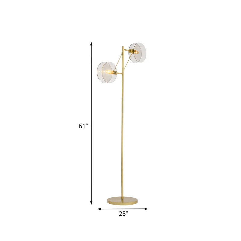 Cirkel vloerleeslamp modernistisch helder glas LED goud opstaand licht voor woonkamer Clearhalo