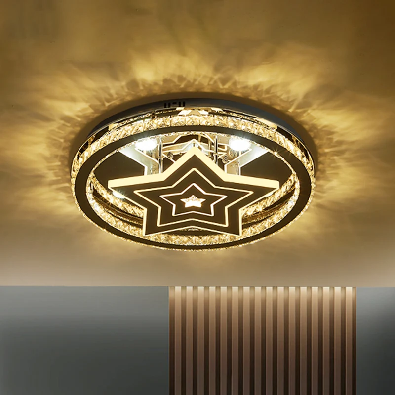 Cirkelslaapkamer Plafondinbouw Crystal Block LED Modernistische semi-inbouw met sterontwerp chroom Clearhalo