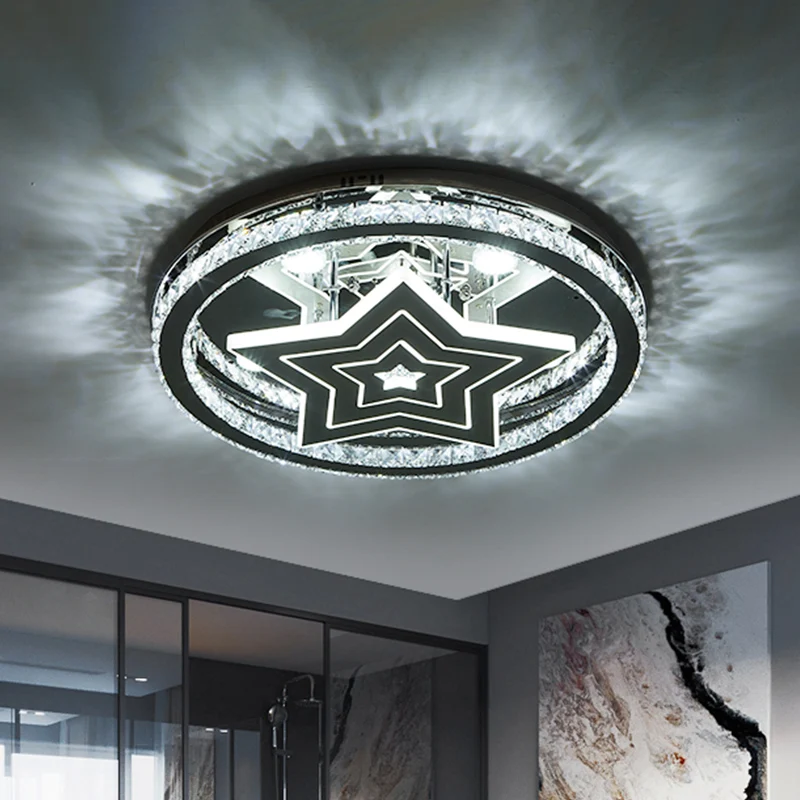 Cirkelslaapkamer Plafondinbouw Crystal Block LED Modernistische semi-inbouw met sterontwerp chroom Clearhalo