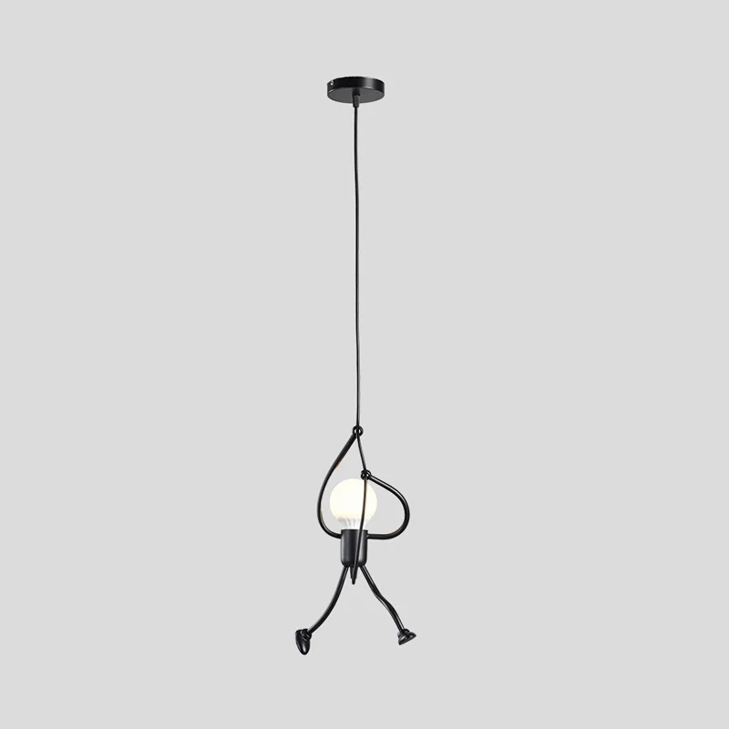 Climbing Man ijzeren plafondlamp Decoratieve zwarte hangende hanglamp met één lamp Clearhalo