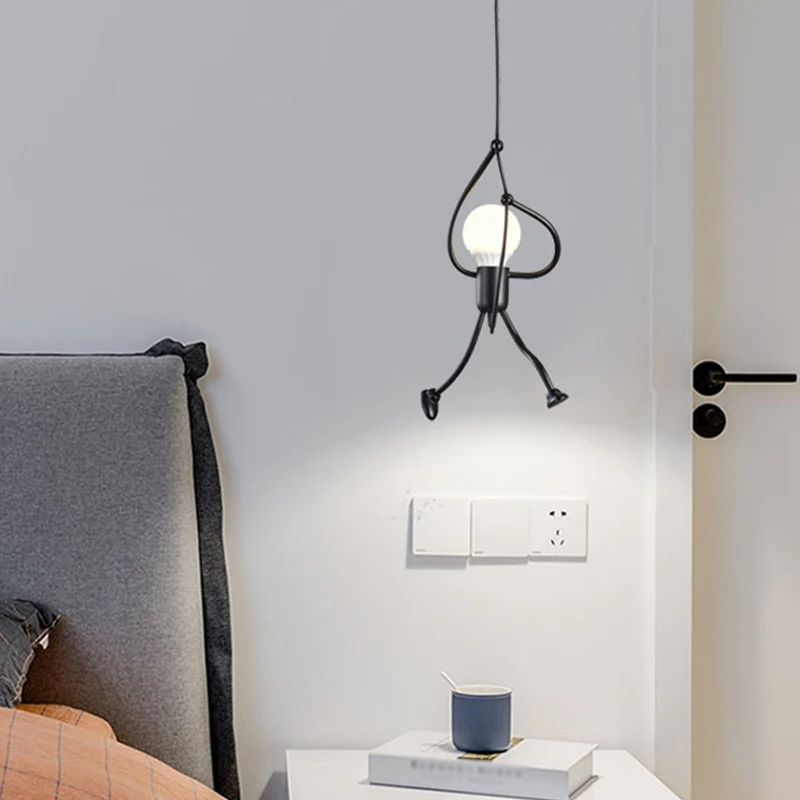Climbing Man ijzeren plafondlamp Decoratieve zwarte hangende hanglamp met één lamp Clearhalo