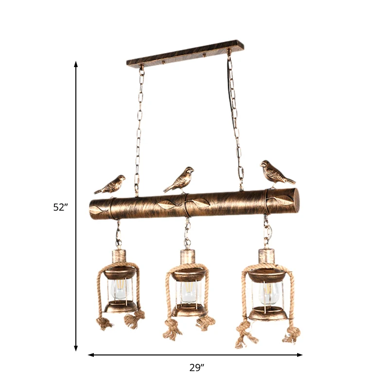 Coastal Lantern Island hanglampset met 3 lampen van helder glas antiek koper met vogel Clearhalo