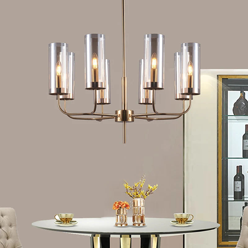 Cognac glazen cilinder hangende kroonluchter moderne 8 lampen plafond hanglamp voor eetkamer Clearhalo