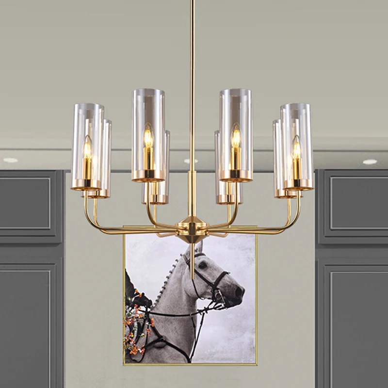 Cognac glazen cilinder hangende kroonluchter moderne 8 lampen plafond hanglamp voor eetkamer Clearhalo