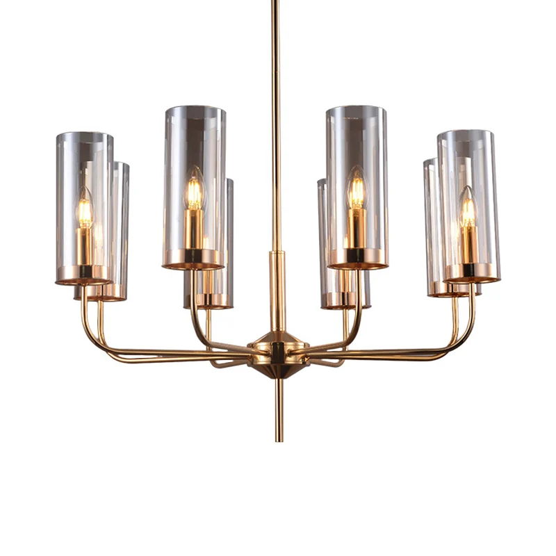 Cognac glazen cilinder hangende kroonluchter moderne 8 lampen plafond hanglamp voor eetkamer Clearhalo