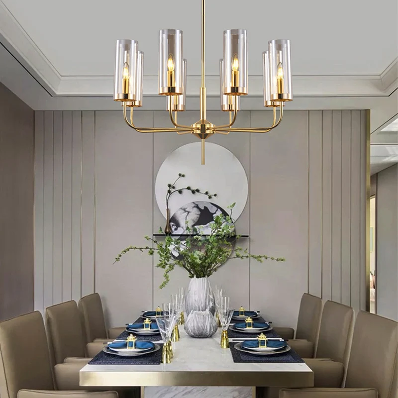 Cognac glazen cilinder hangende kroonluchter moderne 8 lampen plafond hanglamp voor eetkamer Clearhalo
