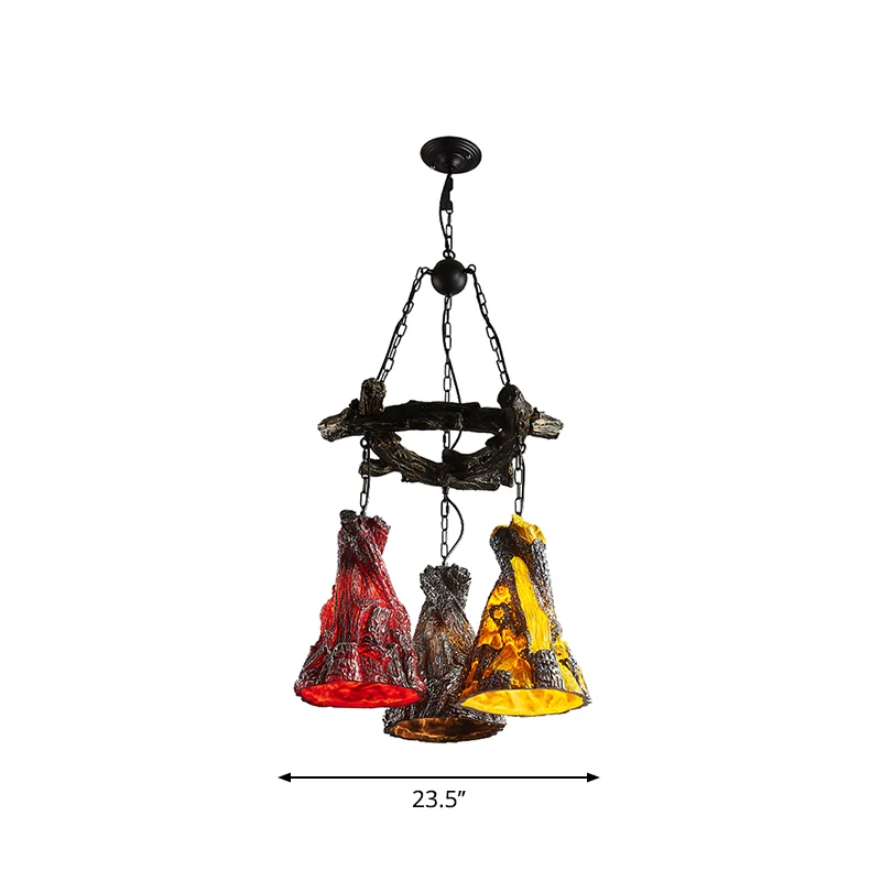 Cone Eetkamer Hanglamp Vintage hars 3-lamps zwarte kroonluchter hanglamp met gebogen straalontwerp Clearhalo