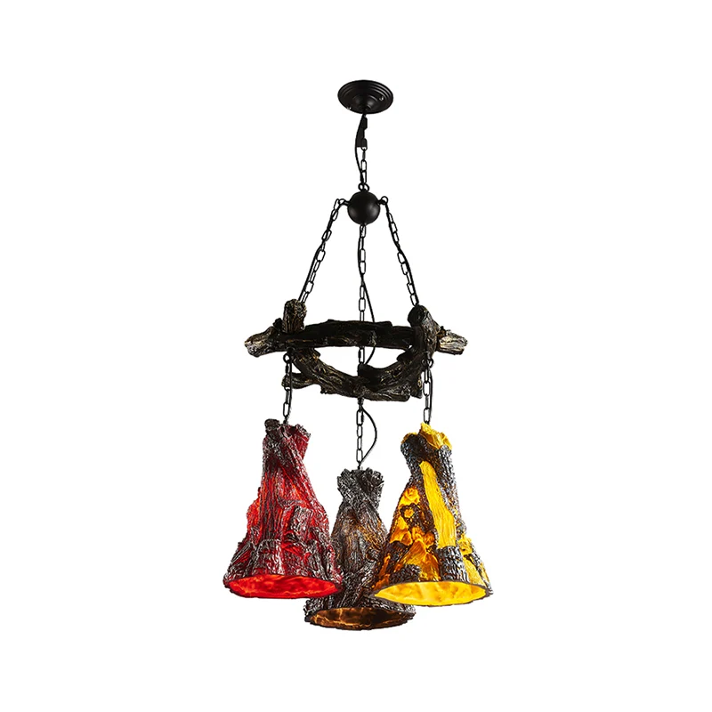 Cone Eetkamer Hanglamp Vintage hars 3-lamps zwarte kroonluchter hanglamp met gebogen straalontwerp Clearhalo