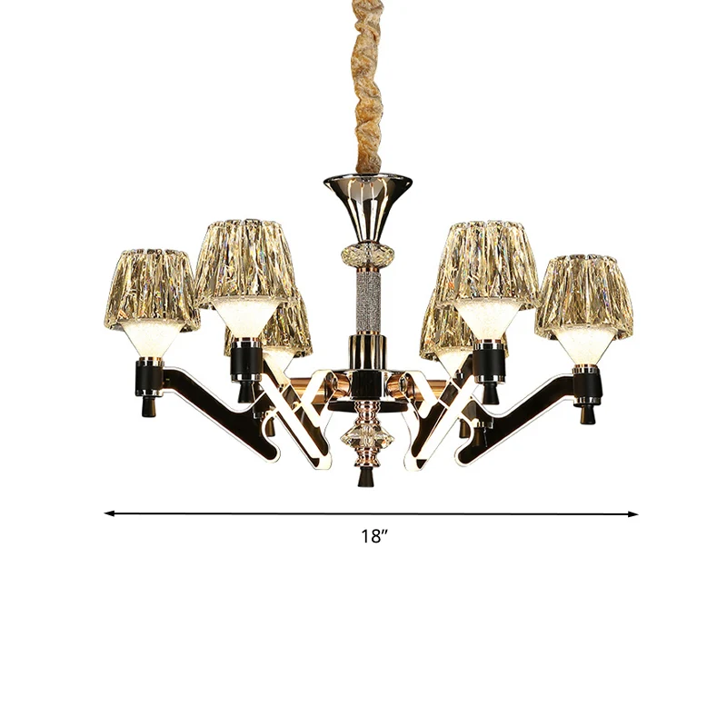 Cone hangende kroonluchter modern kristal 6 lampen chroom hangende plafondlamp voor woonkamer Clearhalo