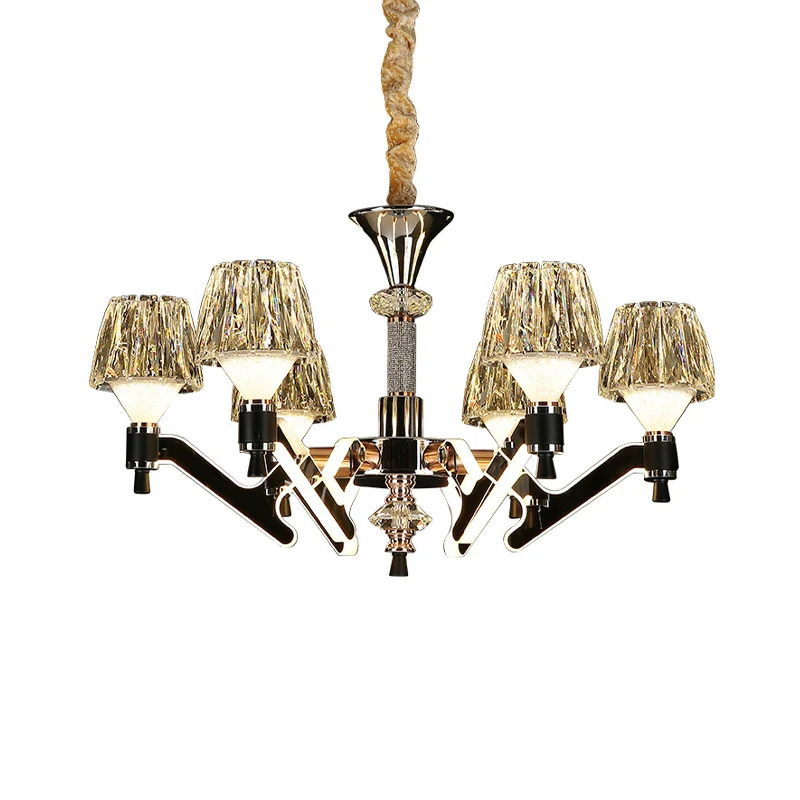 Cone hangende kroonluchter modern kristal 6 lampen chroom hangende plafondlamp voor woonkamer Clearhalo