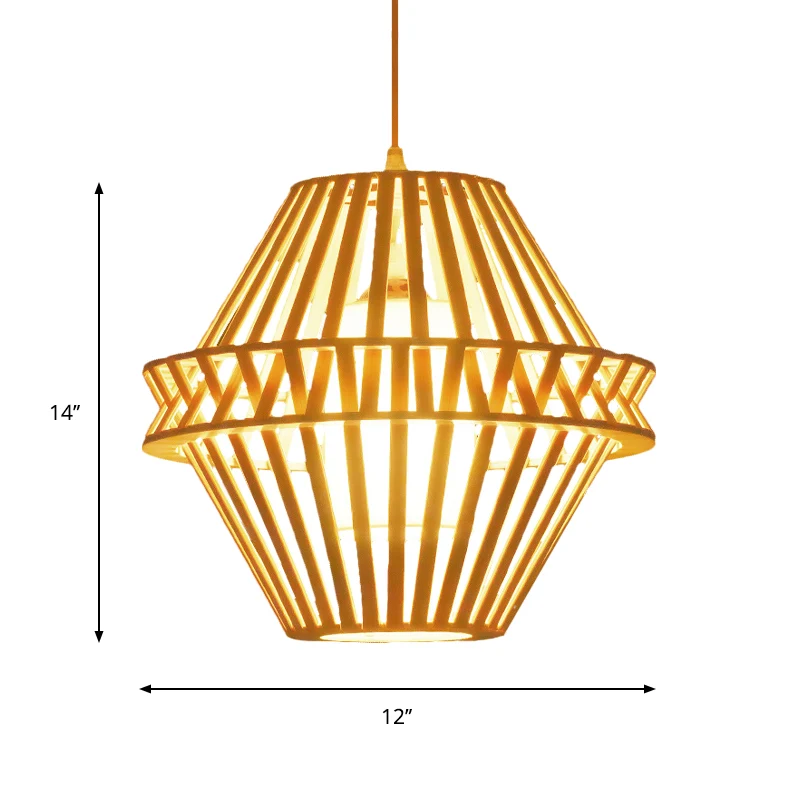 Cone hanglamp Aziatisch bamboe 1 lamp Houten plafondhanglamp met binnenkap van witte stof Clearhalo