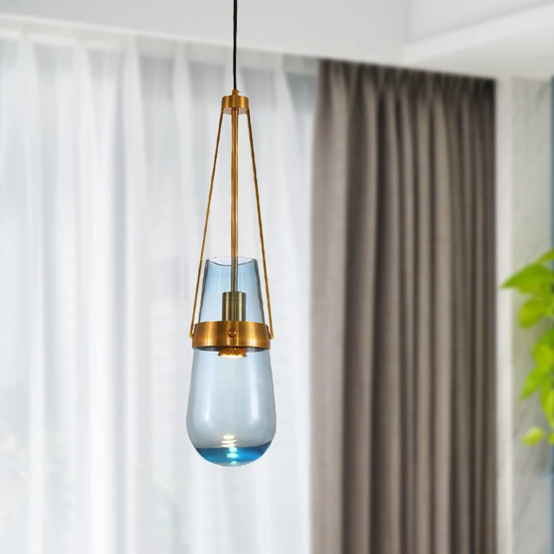 Cone hanglamp postmodern blauw/helder glas 1 slaapkamer hanglampset goud Clearhalo