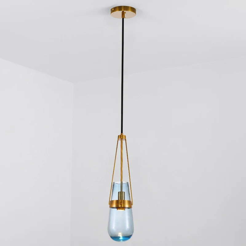 Cone hanglamp postmodern blauw/helder glas 1 slaapkamer hanglampset goud Clearhalo