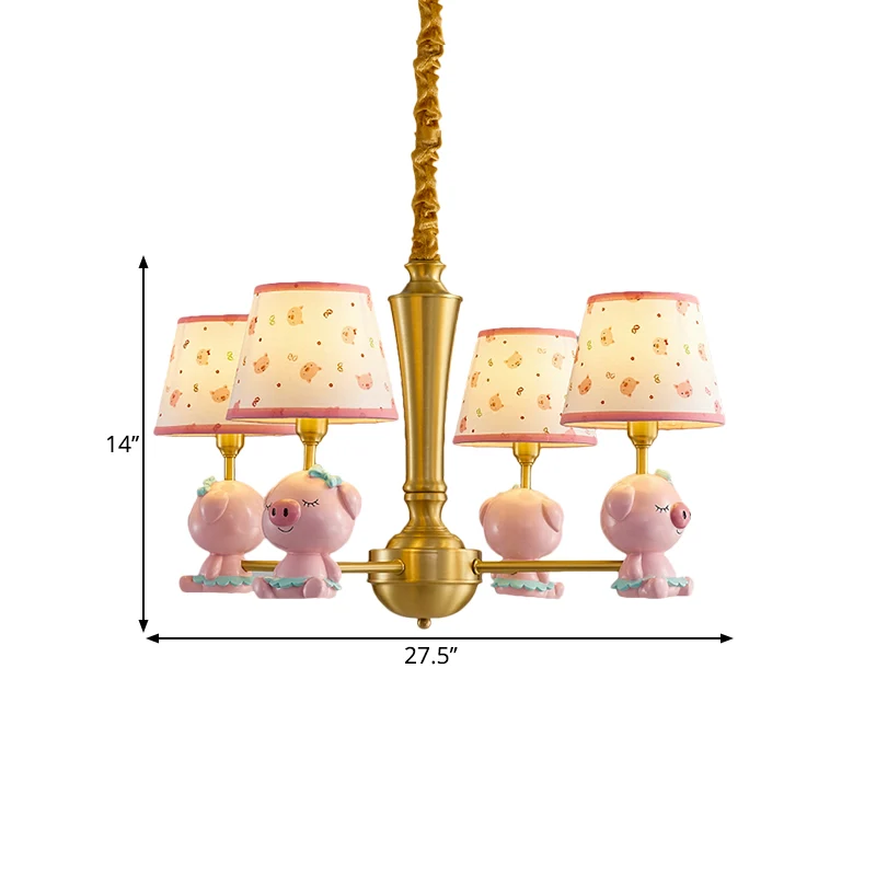 Cone plafondophangarmatuur kinderstof 4-lichtroze kroonluchterverlichting met Piggy-ontwerp Clearhalo