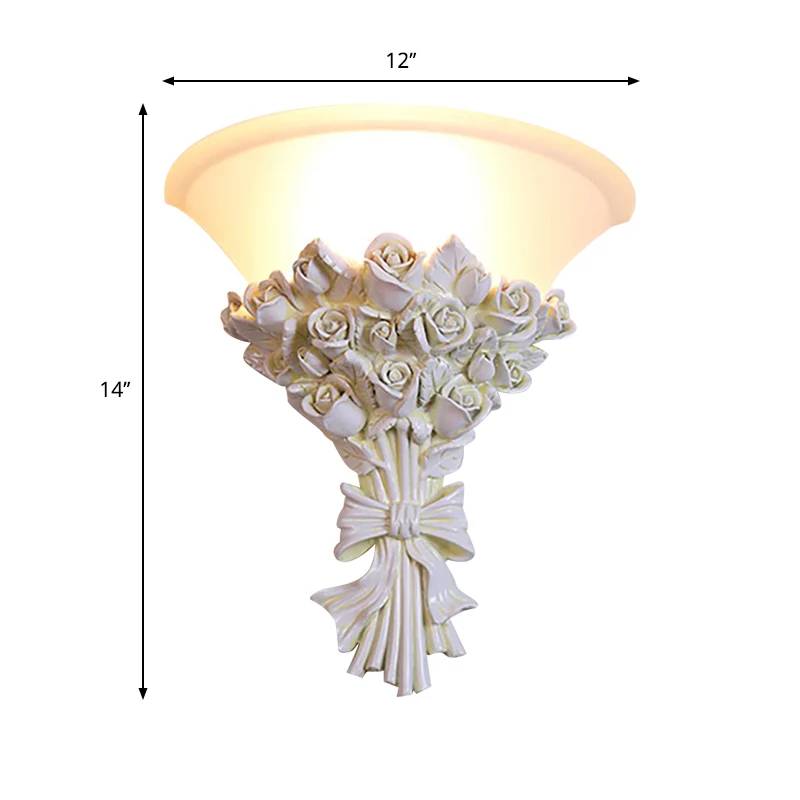 Cone Wandverlichting Kolonialistisch Wit Glas 1 Hoofd Schans Lichtarmatuur met Bloemhars Decoratie voor Woonkamer Clearhalo