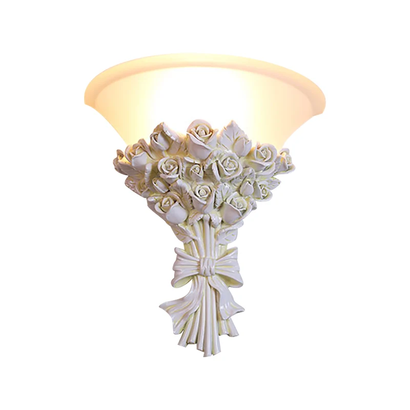 Cone Wandverlichting Kolonialistisch Wit Glas 1 Hoofd Schans Lichtarmatuur met Bloemhars Decoratie voor Woonkamer Clearhalo