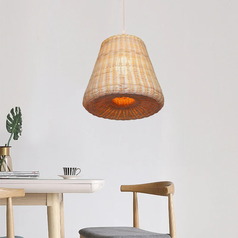 Conisch geweven rotan hanglamp Japanse 1-kops beige hangende hanger voor restaurant-eetkamer Clearhalo