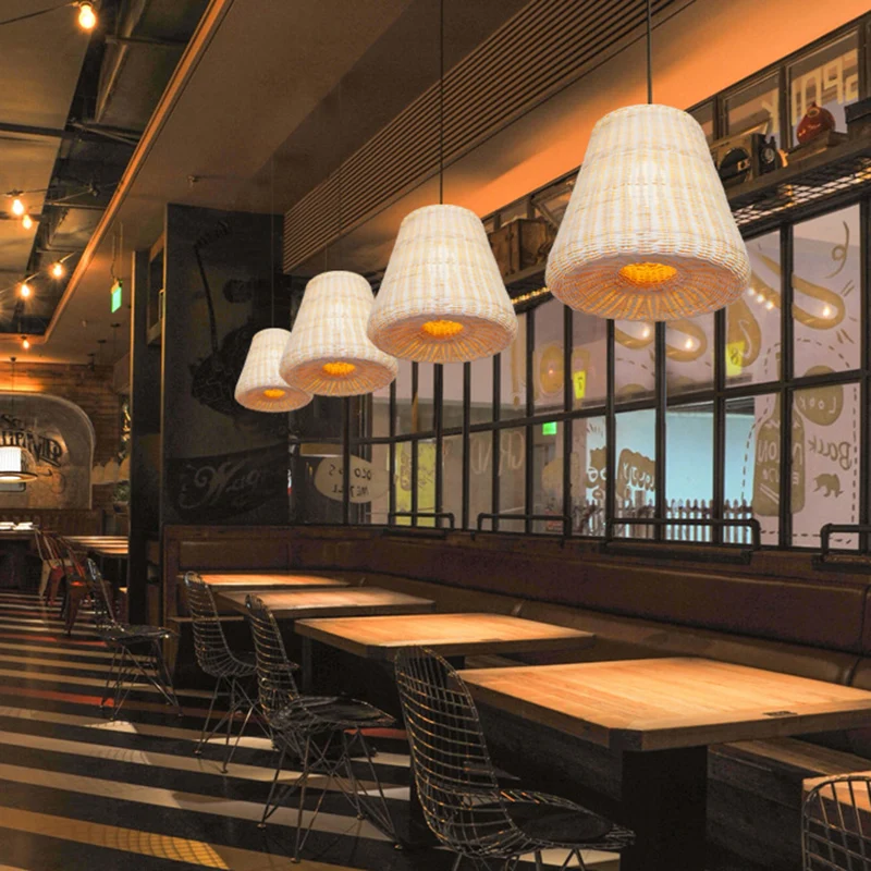 Conisch geweven rotan hanglamp Japanse 1-kops beige hangende hanger voor restaurant-eetkamer Clearhalo